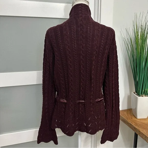 Lauren Ralph Lauren Cable Knit Cardigan Velvet Tie Waist SZ Large Quiet Luxury - Picture 10 of 10